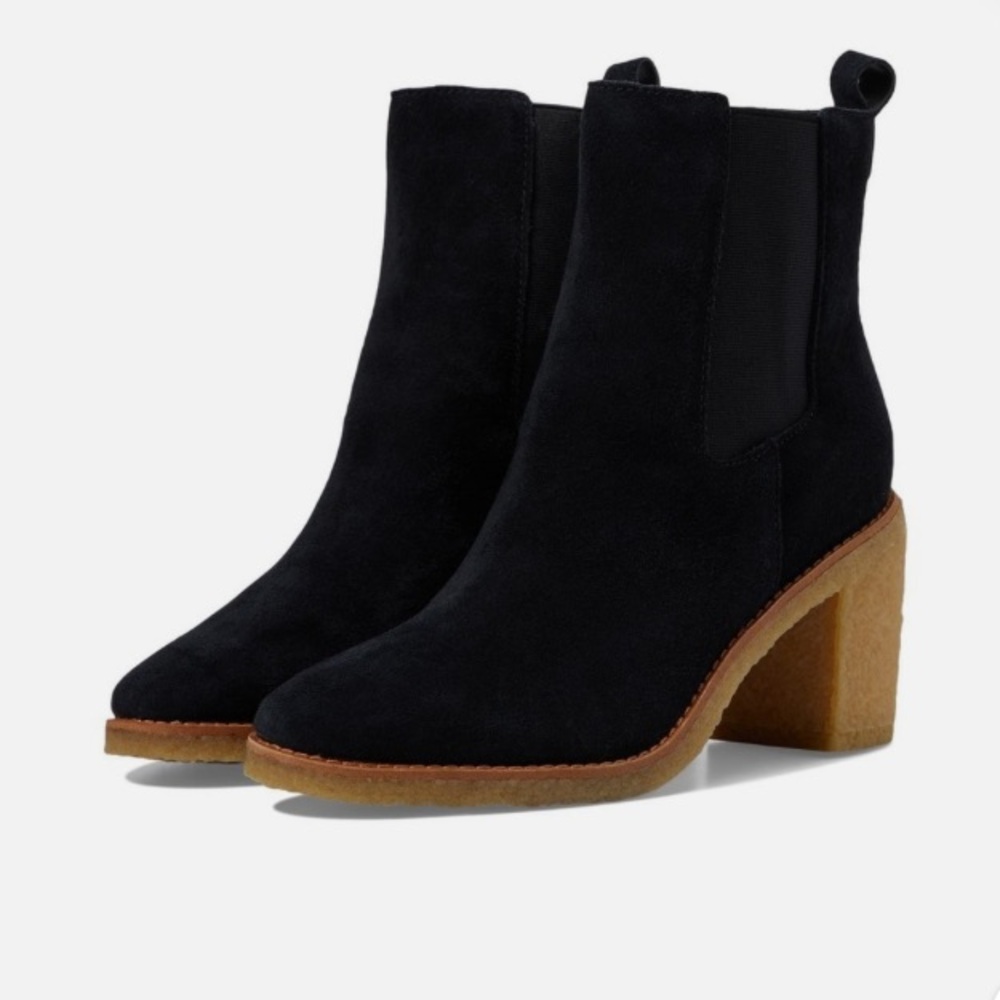 Polo by Ralph Lauren Black Dark Suede Heeled Boots Size 9.5